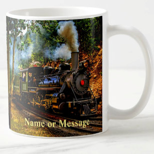 Taza De Café Steam Train Engine Locomotive in Forest Add Name