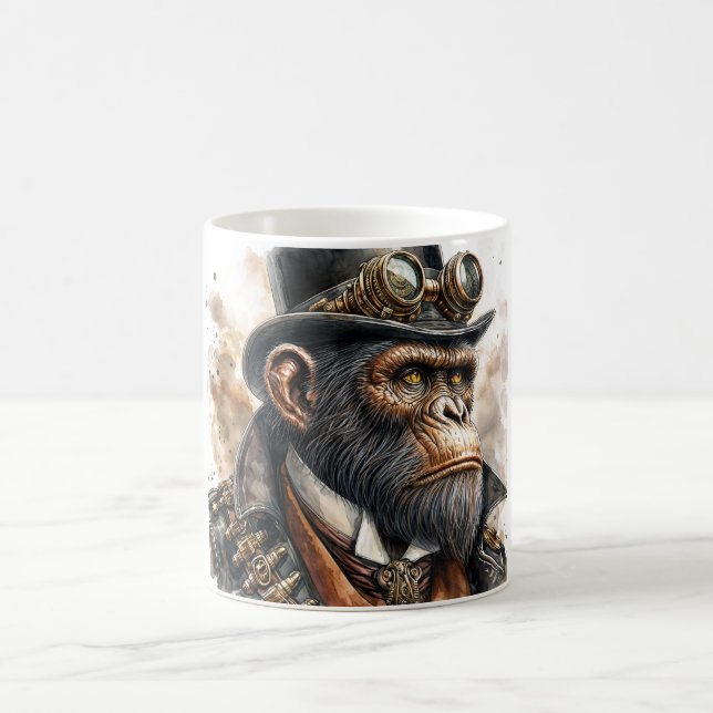 Taza De Café Steampunk Ape Watercolor Art (Centro)