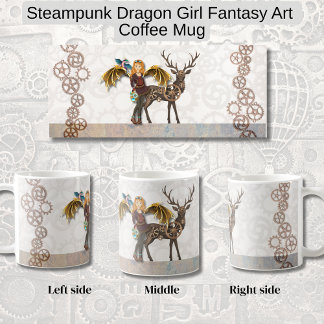 Taza De Café Steampunk Dragon Girl Fantasy Art 