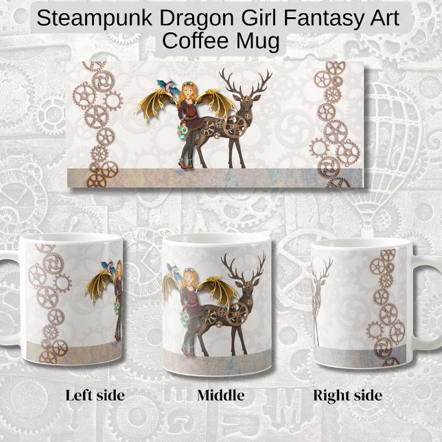 Taza De Café Steampunk Dragon Girl Fantasy Art  (Steampunk Dragon Girl Fantasy Art Mug)