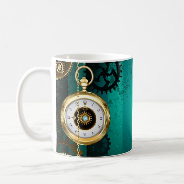Taza De Café Steampunk Jewelry Watch sobre un fondo verde (Izquierda)