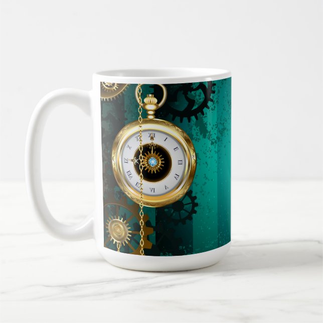 Taza De Café Steampunk Jewelry Watch sobre un fondo verde (Izquierda)
