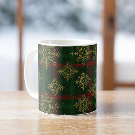 Taza De Café Steampunk Snowflake Tartán rojo y verde