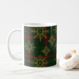 Taza De Café Steampunk Snowflake Tartán rojo y verde