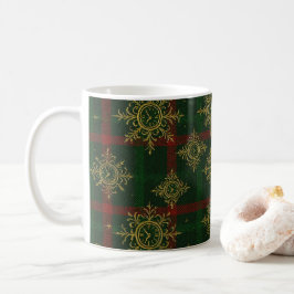 Taza De Café Steampunk Snowflake Tartán rojo y verde