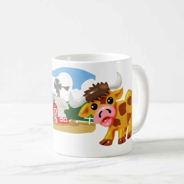 Taza De Café Steer and Rooster on the Farm (Anverso derecho)