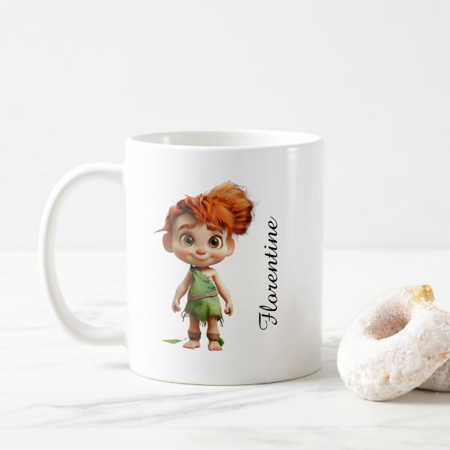Taza De Café Stenen Tijdperk mok met meisje Fiona  (Con donut)