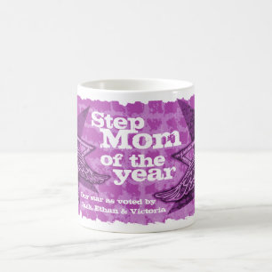 Taza De Café Step Mom del año foto estrellas morado 3 niños mug