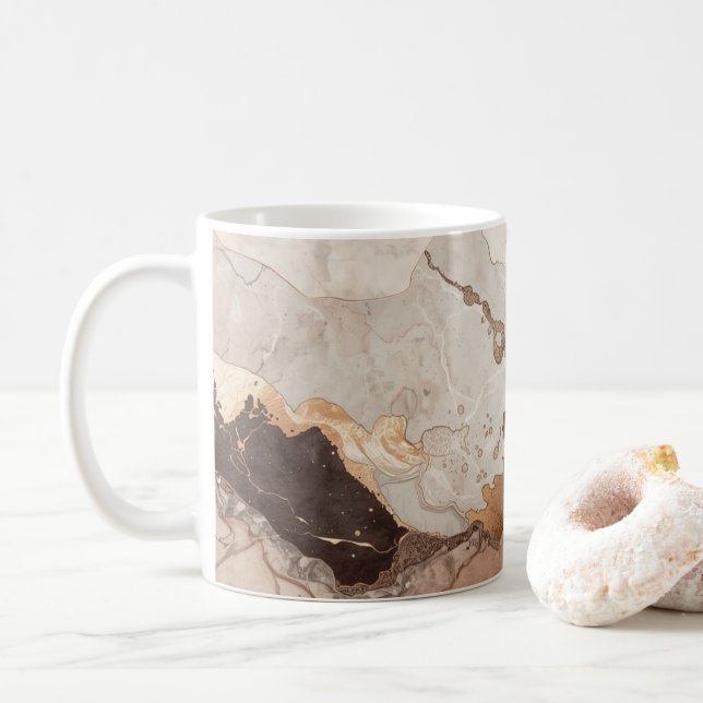 Taza De Café Stone Marble Print Beige and White (Con donut)