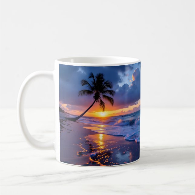 Taza De Café Stormy Sunset Beach Canvas Print | Lone Palm Drama (Izquierda)