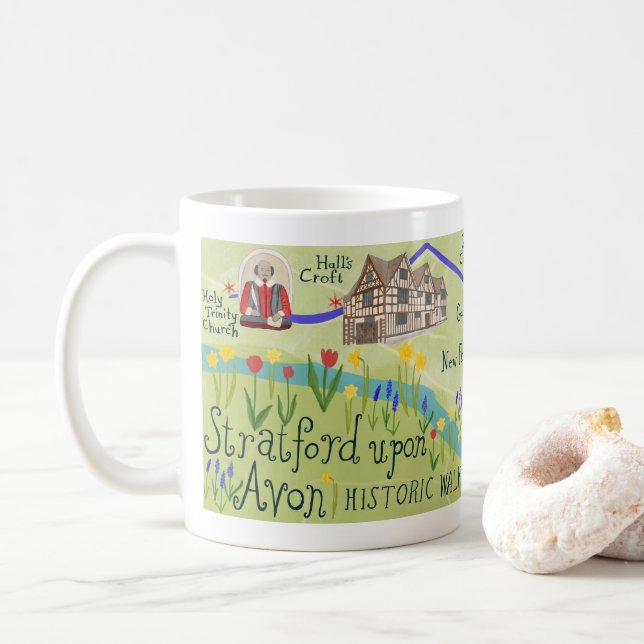 Taza De Café Stratford Upon Avon Shakespeare Mapa ilustrado (Con donut)