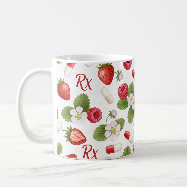 Taza De Café Strawberry Raspberry Botanical Pill Pattern (Izquierda)