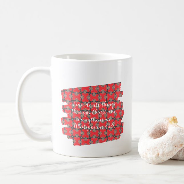 Taza De Café Strength Scripture Red Floral Pattern (Con donut)