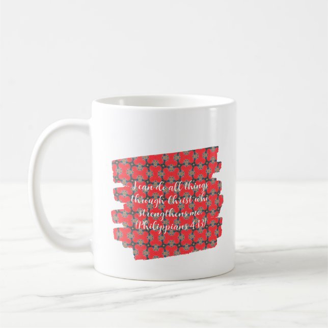 Taza De Café Strength Scripture Red Floral Pattern (Izquierda)