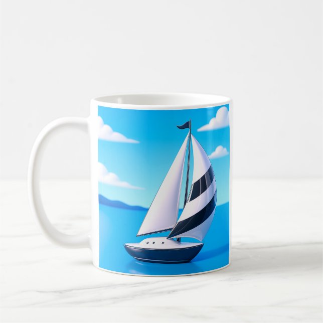 Taza De Café Striped Sailboat Ocean  (Izquierda)