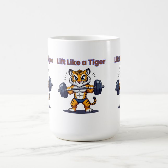 Taza De Café **Strong Tiger – Cute Tiger Lifting Weights Illust (Centro)