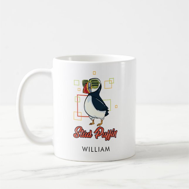 Taza De Café Stud Puffin Sea Bird Cute Gag Personalized (Izquierda)