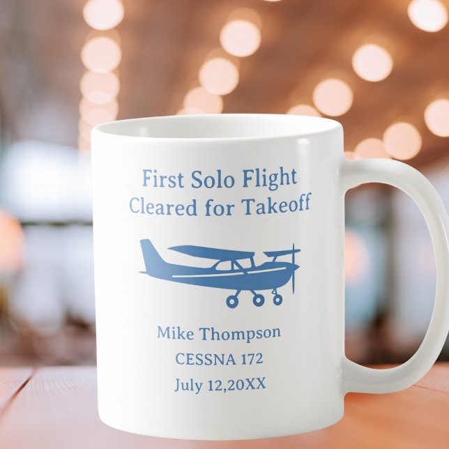 Taza De Café Student Pilot First Solo Aviation Blue Personalize (Subido por el creador)