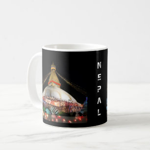 Taza De Café Stupa Boudhanath, Katmandú de noche - Nepal