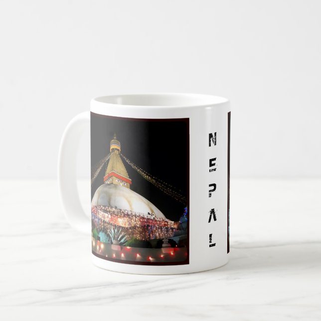Taza De Café Stupa Boudhanath, Katmandú de noche - Nepal (Anverso izquierdo)