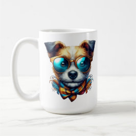 Taza De Café Stylish Dog With Glasses Colorful Modern Pet Art