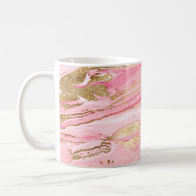 Taza De Café Stylish Pink Gold Abstract Marble Liquid Paint (Izquierda)