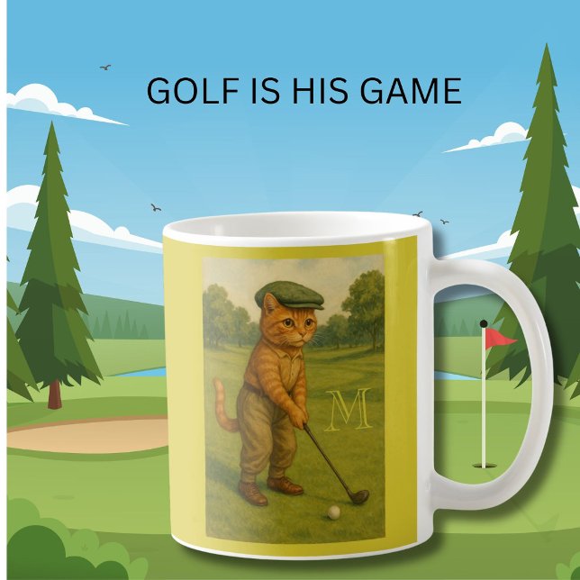 Taza De Café Stylish Retro Cat Playing Golf Custom Monogram  (Subido por el creador)