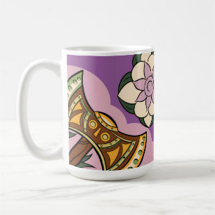 Taza De Café Stylized Axe and Flower Design