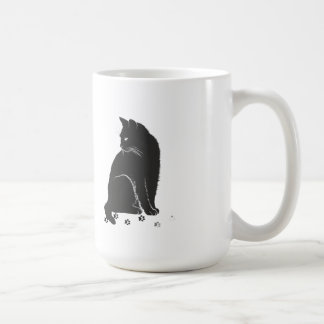 Taza De Café Stylized Grey Cat and Paw Prints Long-Sleeve Shirt