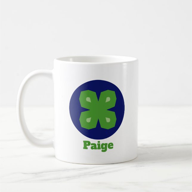 Taza De Café Stylized Lucky Clover in Dark Blue Circle (Izquierda)