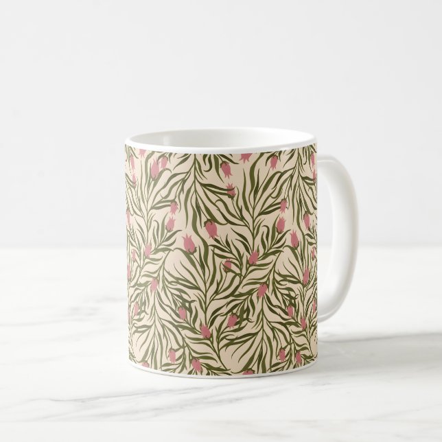 Taza De Café Stylized pink bell-shaped floral pattern (Anverso derecho)