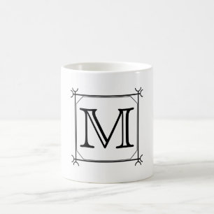 Taza De Café Su letra. Monograma de encargo. Blanco y negro