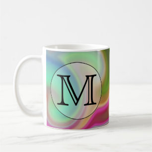 Taza De Café Su letra, remolinos coloridos y monograma de