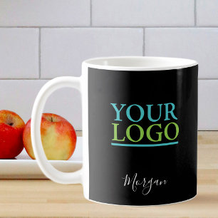 Taza De Café Su logotipo/arte/foto, Nombre Guión blanco, Negro