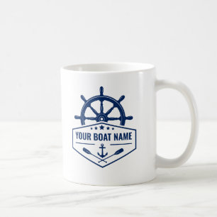 Taza De Café Su nombre de barco Nautical Anchor Oars Helm 2 lad
