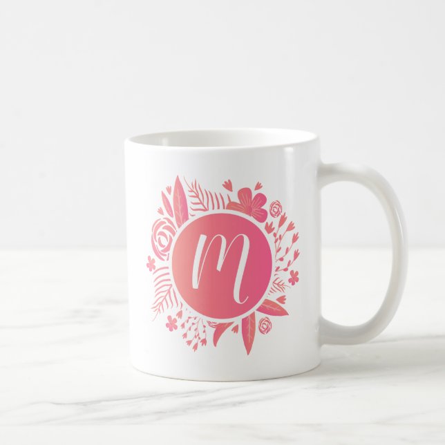 Taza De Café Su nombre | Monograma floral (Derecha)