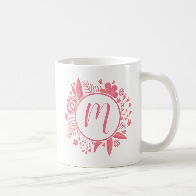 Taza De Café Su nombre | Monograma floral (Derecha)