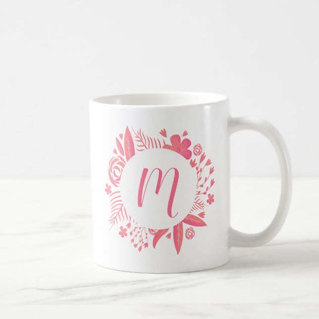 Taza De Café Su nombre | Monograma floral (Derecha)