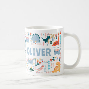 Taza De Café Su Nombre Personalizado Niños Cute Dinosaurios Col