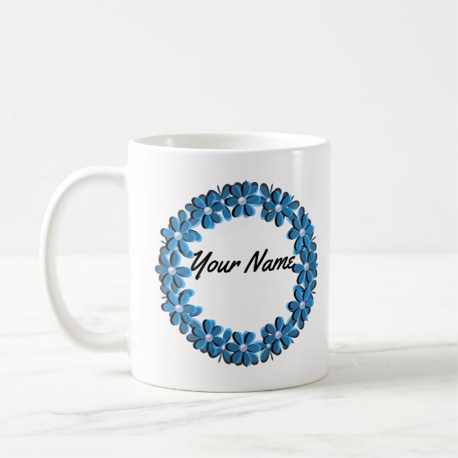 Taza De Café Su nombre, texto, personalizado, floral (Izquierda)