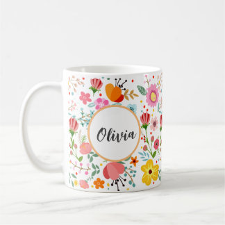 Taza De Café Su peluca de elegancia floral personalizada