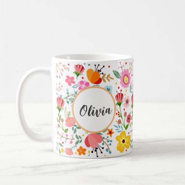 Taza De Café Su peluca de elegancia floral personalizada (Izquierda)