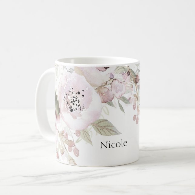 Taza De Café Suave Flor de Agua Rosa Elegante Flores Chic (Anverso izquierdo)