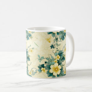Taza De Café Suave Floral de Algodón Beige Verde Acuario Margar