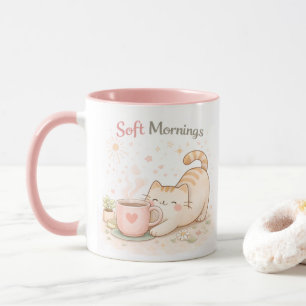 Taza de café suave mañana kawaii gatito rosa dulce