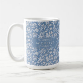 Taza De Café Suave patrón boho floral azul gris claro y blanco