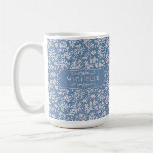 Taza De Café Suave patrón boho floral azul gris claro y blanco
