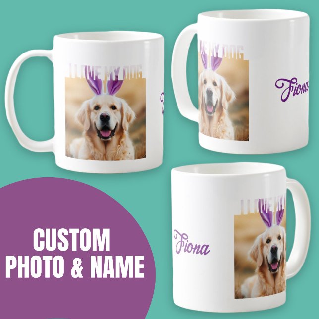 Taza De Café Subir Personalizado Mascota Foto Amo Mi Perro (Upload Custom Pet Photo I Love My Dog Coffee Mug.)