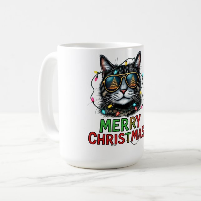 Taza De Café Sublimación de gatos de Navidades divertidos (Anverso izquierdo)