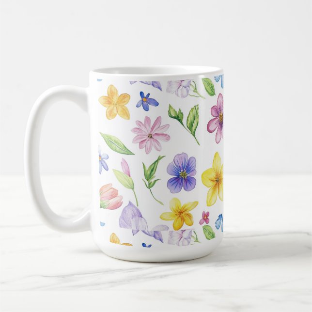 Taza De Café Sublimación del patrón floral de flores-95651 (Izquierda)